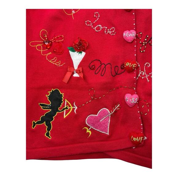 Vintage Y2K Jack B. Quick Sz M Whimsical Valentine Novelty Cardigan Sweater - Picture 15 of 16